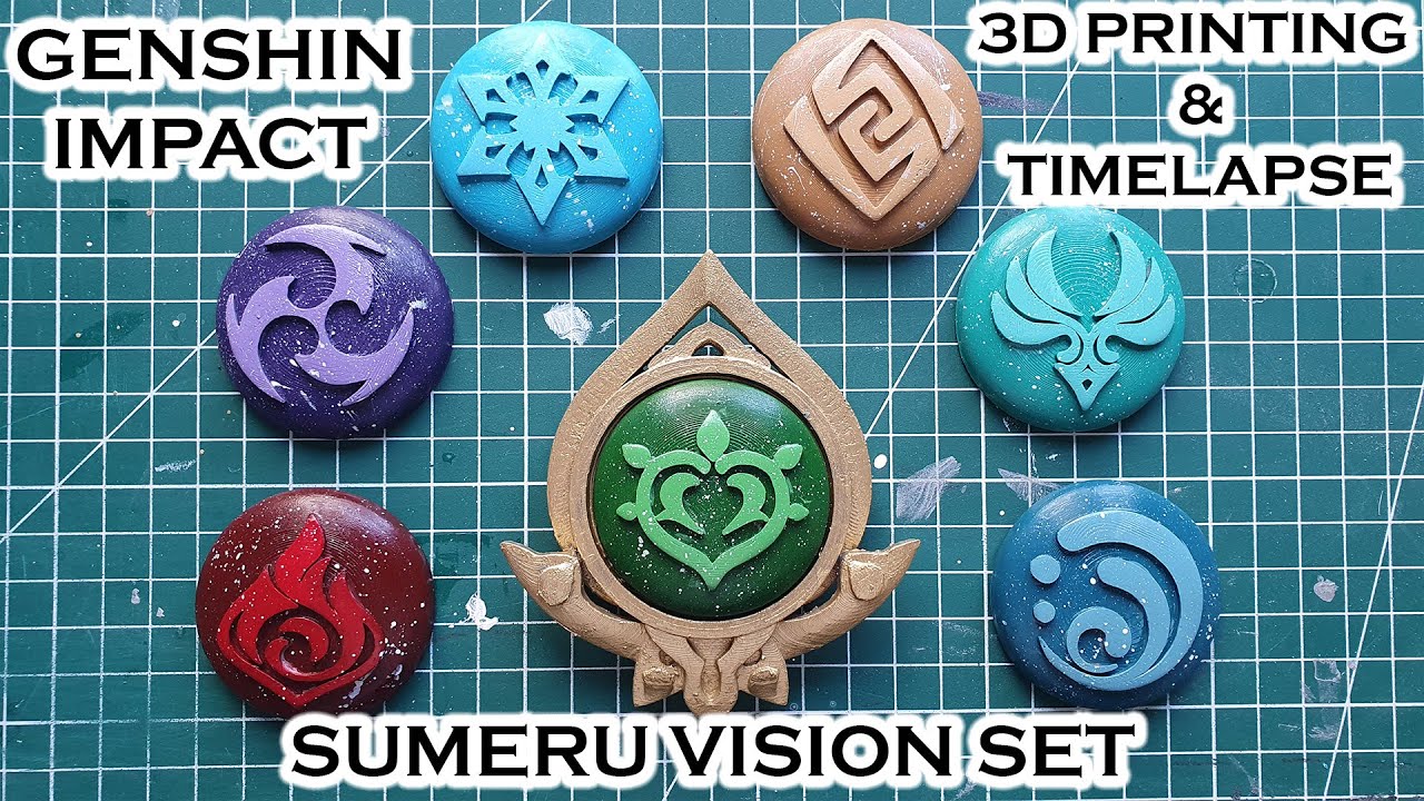Sumeru Vision Set for 3D Printing -- Genshin Impact -- Vision Frame and 7 Different Stone 3D Print Model
