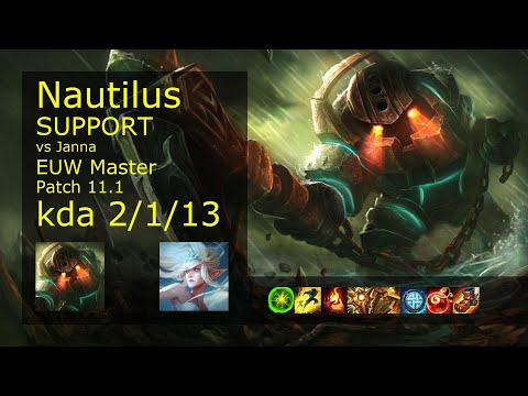Nautilus Support vs Janna - EUW Master 2/1/13 Patch 11.1 Gameplay