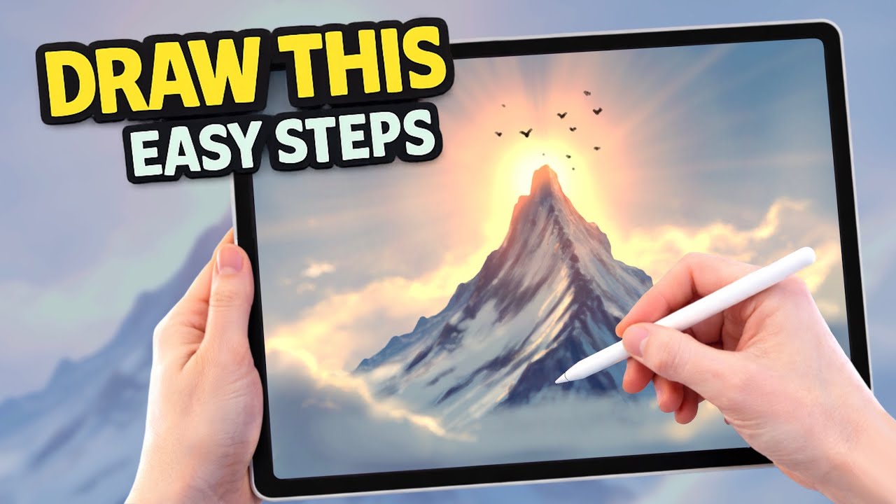 PROCREATE EASY Steps Drawing Tutorial - Mountain Sunrise landscape