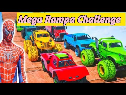 SPIDERMAN CARS Monster Trucks Mega Rampa Challenge! SUPERHERO HULK Iron Man Goku Racing - GTA V