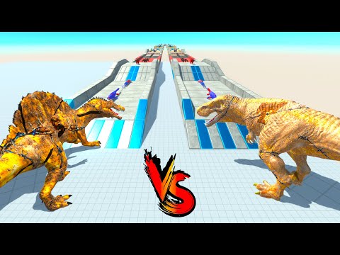 RUSTY T-REX vs RUSTY SPINOSAURUS RACE BATTLE COMPETITION - Animal Revolt Battle Simulator