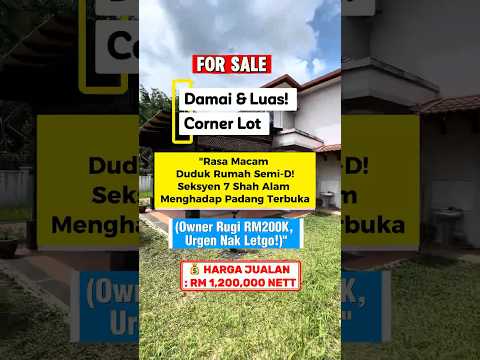 Stress rumah sempit? Miliki Corner Lot Seksyen 7 Shah Alam. Depan open & gelanggang tenis. Walking distance ke Surau. Harga runtuh RM1.2M!