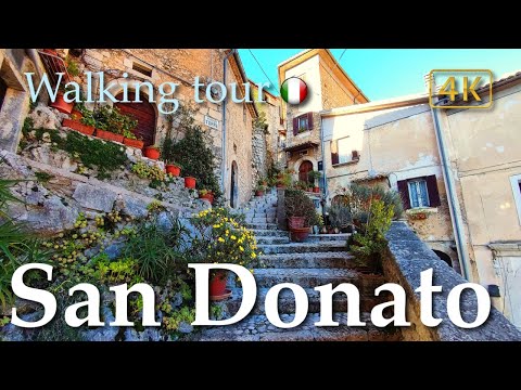 San Donato Val di Comino (Lácio), Itália【Walking Tour】História em legendas - 4K