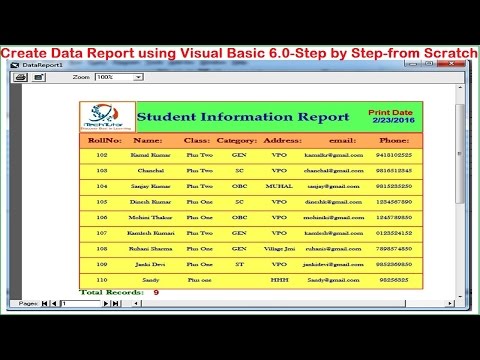 Visual Basic tutorial-Create Data Report using Data Environment|Print and Export report Step by Step Video