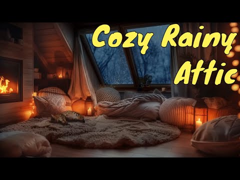 Rainy Attic Retreat - Cozy Space with Sleeping Cat and Fireplace