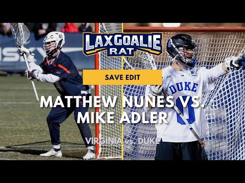 Mike Adler (Duke) vs. Matthew Nunes (Virginia) - College Lacrosse Goalie Save Edit - Apr 14