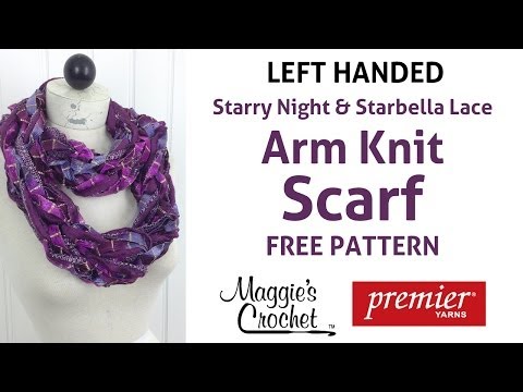 Arm Knit Starbella Lace & Starry Night Ribbon Yarn Scarf - Left Handed