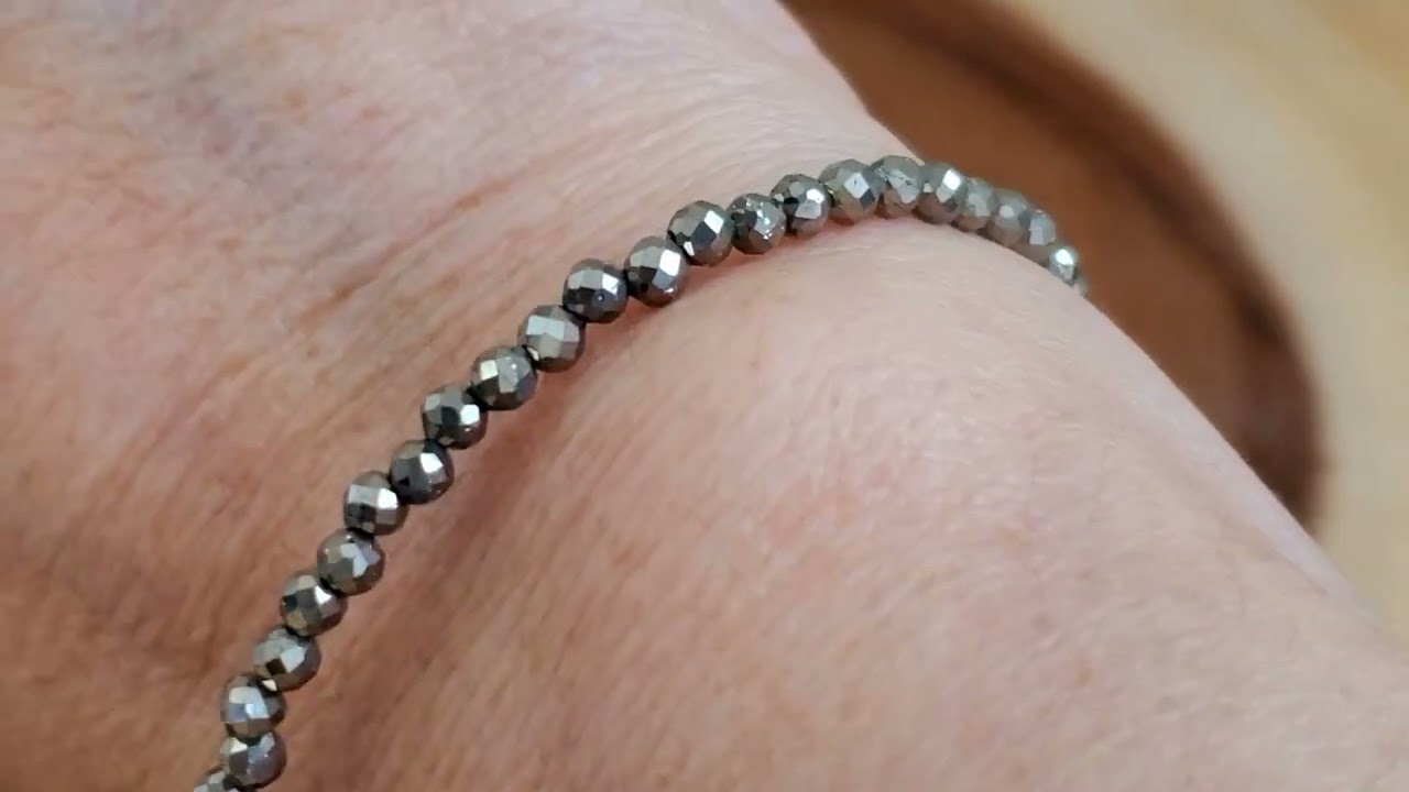 Dainty Pyrite Stone Bracelet - Genuine 3mm Faceted Crystal Beads with Gold-Plated Chain
