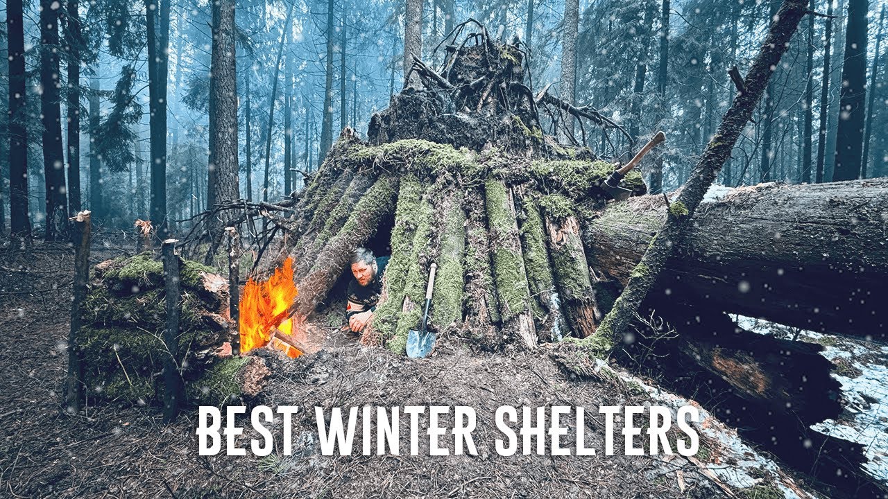 BUILDING THE BEST PRIMITIVE SHELTERS FOR SURVIVAL IN THE FOREST.WINTER BUSHCRAFT.FULL MOVIE.ASMR