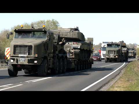 Tank transporters and large Oshkosh army trucks