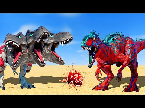 3 Head T-Rex vs Pink Malusaurus vs vs Green Spinosaurus vs Yellow Shark 🌍 Jurassic World Evolution