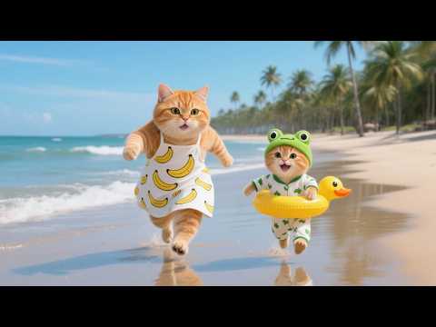 Ginger Kitten Loves Swimming 🌊, Mama Cat Takes Her to a Beautiful Beach 🐾❤️ | Funny Cat Videos