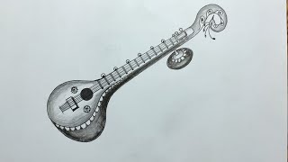 Veena pencil drawing/ How to draw veena step by st