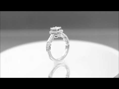 14k White Gold Round Cut Diamond Engagement Ring Art Deco Prong Set Halo 0.72ctw - KNR INC - 1016