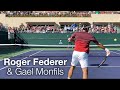 Court Level Roger Federer & Gael Monfils Practice Serve & Forehand in Slow Motion - Indian Wells