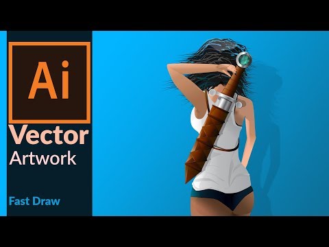 Drawing a Vector Art - Girl with sword - Speed draw in Adobe illustrator CC HD