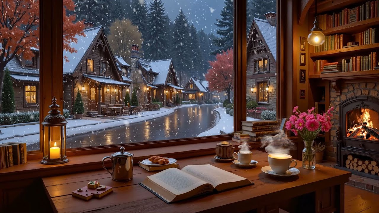 Exquisite Winter Jazz ☕ Quiet Coffee Shop Ambience with Gentle Snowfall for Study & Work