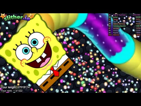 Slither.io A.I. SPONGEBOB Skin Vs Tiny Pro Snakes - Epic Skin Slitherio Vip Gameplay - World Record