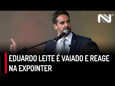 Eduardo Leite is booed and reacts during his speech at Expointer.