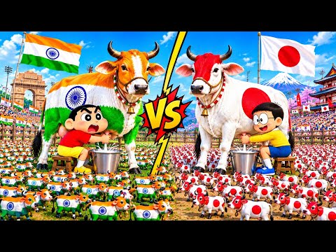 Shinchan ki Indian cow vs nobita ki japan cow kon jada milk deta ha 🥳🥳