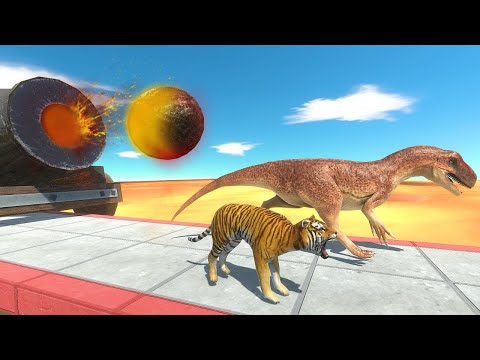 Dinosaurs vs Animals Difficult Cannon Parkour - Animal Revolt Battle Simulator