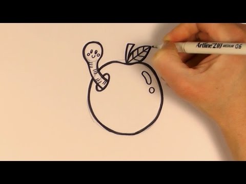 How to Draw a Cartoon Worm In An Apple