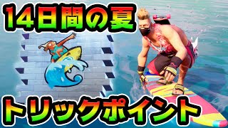 トリックポイントを無限に稼ぐ方法！14日間の夏チャレンジ攻略解説付き！「ネオントロピックが装着されたドリフトボードでトリックポイントを獲得する」【FORTNITE】