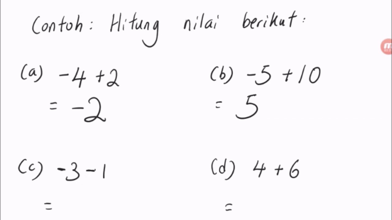 Bab 1 Matematik Tingkatan 1: Kaedah penambahan dan penolakan nombor integer