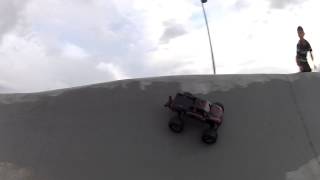 Huge Crash!  RC Car, a Kid, and a Skate Park!