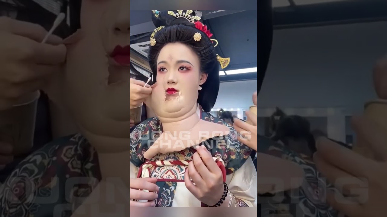 Behind the scenes of a Chinese movie's makeup scene, the actress wear mask play #behindthescene