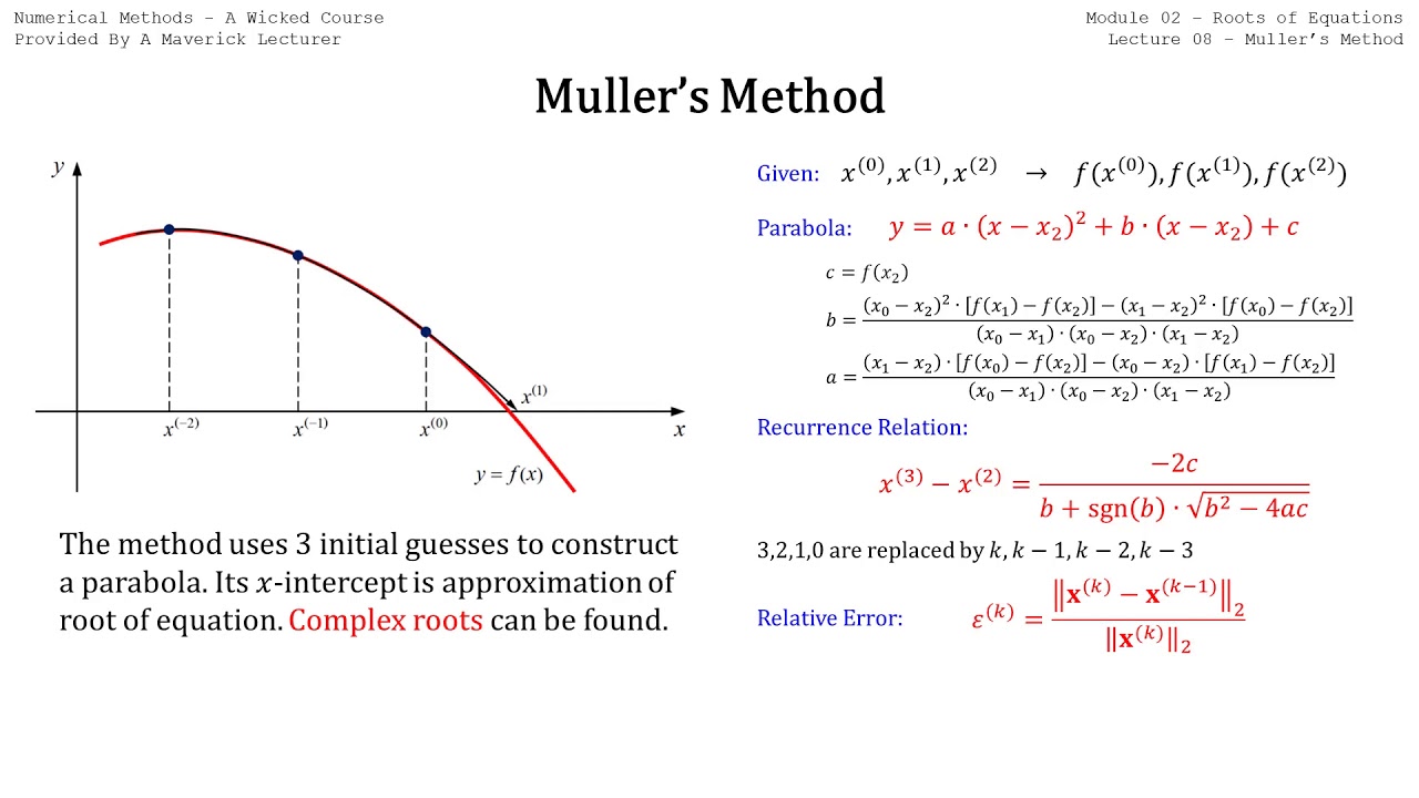Numerical Methods 02-08 Muller's Method with Example Using Python