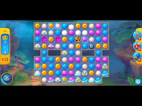 Fishdom Level 717. 15 corels and 20 bubbles collected in 6 moves