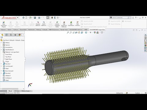 SOLIDWORKS Tutorial - Design Hair Brush In Solidworks - Parts - Assembly - Feature - 3D Modeling