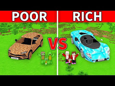 JJ's RICH DIAMOND Car vs. Mikey's POOR DIRT Car Battle - Maizen Parody Video in Minecraft