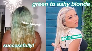 green to ashy blonde hair at home/me being annoying for 10 mins straight