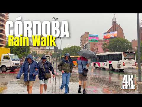 [4K] Cinematic Rain Walk ☔ | Downtown Córdoba Walking Tour