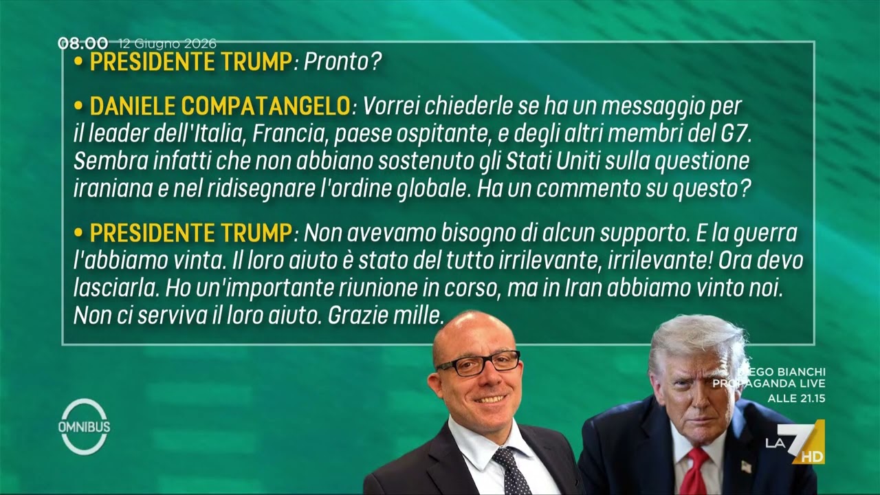 Trump a LA7: "Abbiamo vinto la guerra, irrilevanti Italia e G7"