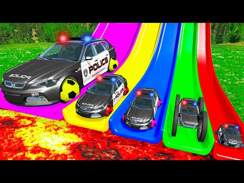 Big and Small Cars vs Slide Colors with Portal Trap – Cars vs Rails vs Trains Police –BeamNG.Drive