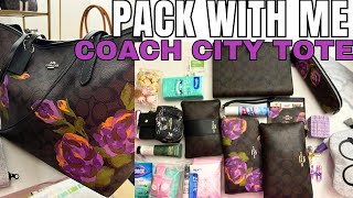 PACK WITH ME & WHAT'S IN MY HANDBAG W/ PURSE TOWER - FLORAL COACH CITY TOTE