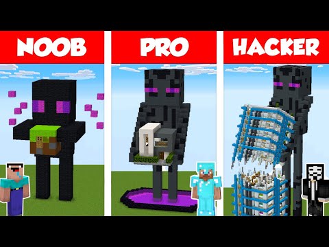 WiederDude - Minecraft NOOB vs PRO vs HACKER: ENDERMAN STATUE HOUSE BUILD CHALLENGE in Minecraft / Animation