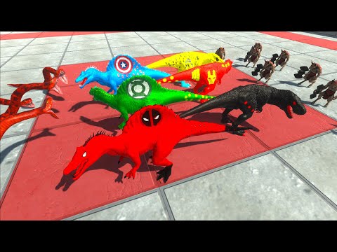 DEADPOOL SPINO,IRONMAN T-REX,CAPTAIN AMERICA SPINO BATTLE ROYAL - Animal Revolt Battle Simulator
