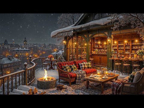 Rooftop Cafe Ambience in Night Winter with Smooth Jazz Music ⛄ Jazz Background Music for Unwind