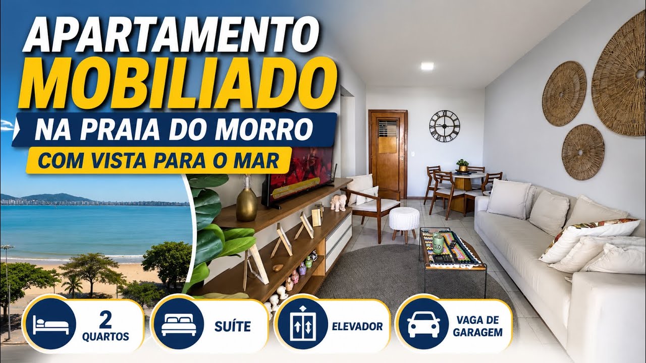 Mobiliado com 2 quartos, suíte e vista para o mar na Beira Mar