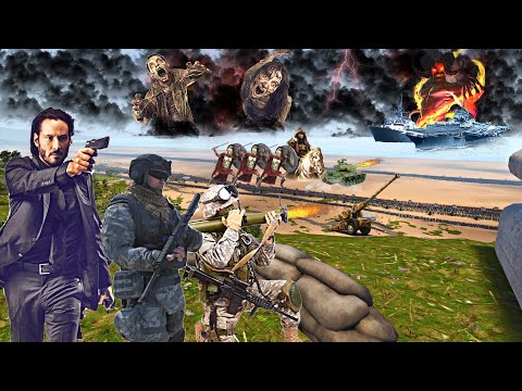 9,000,000 MORDOR ARMY ATTACKED JOHN WICK'S ARMY IN NORMANDY BEACH - Epic Battle Simulator 2 - UEBS 2