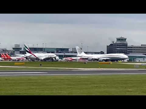 Extremely Rare Qatar Amiri B747-8 Royal Family Depart Manchester Airport Runway 23L