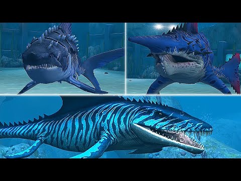 MEGALODON VS HELICOPRION VS MOSASAURUS - AQUATIC TOURNAMENT || JURASSIC WORLD THE GAME