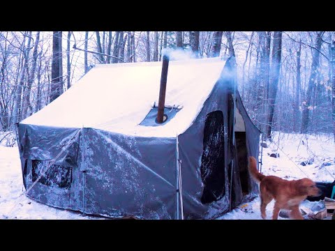 Solo Hot Tent Camping with my Dog (Winter Steelhead Fishing)