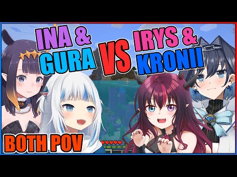 Gura & Ina Team Up to Bully Kronii & Irys in Minecraft BOTH POV - One of the best mc collabs