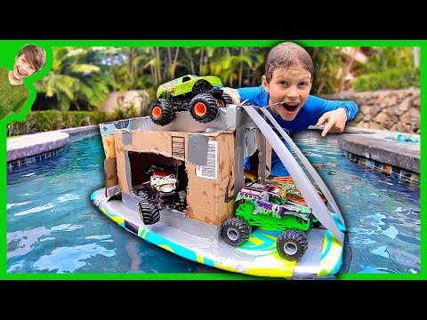 MONSTER TRUCK BOX FORT BOAT!
