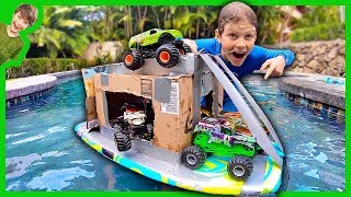 MONSTER TRUCK BOX FORT BOAT!